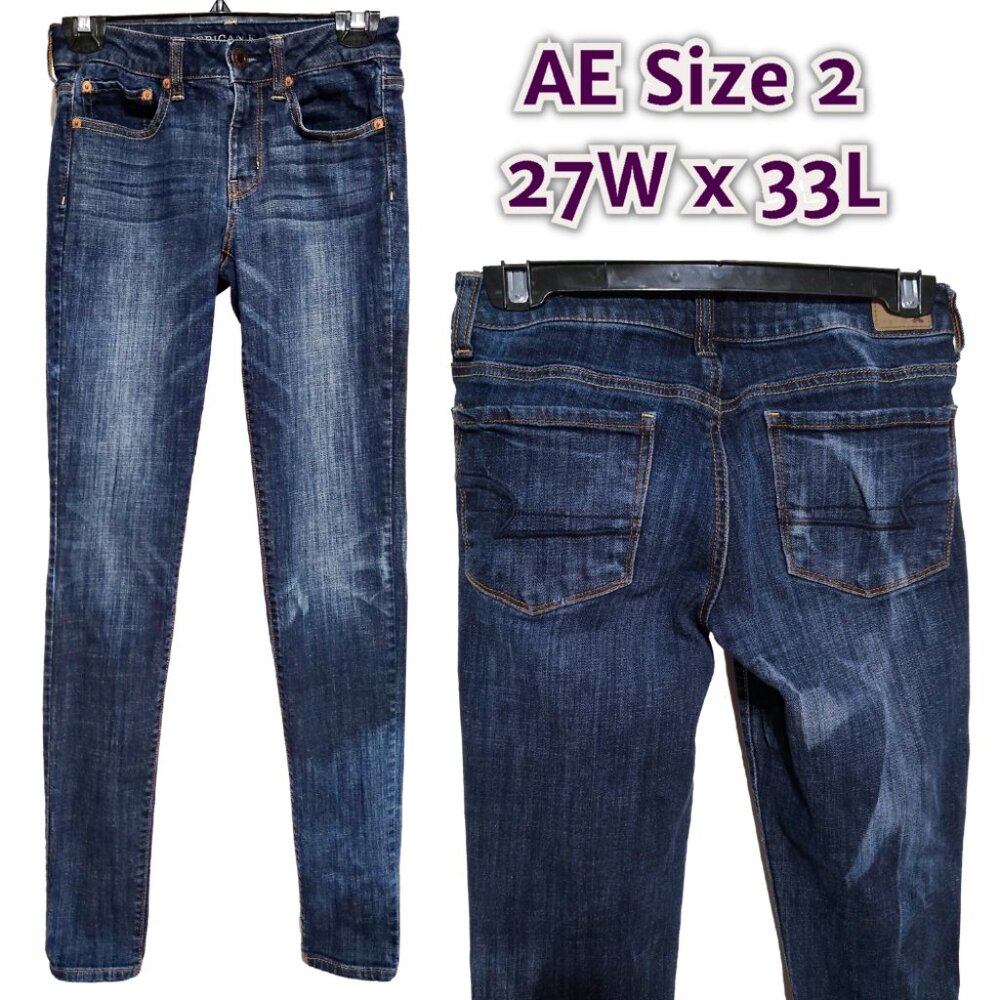 AE American Eagle High Rise Skinny Stretch Size 2 xlong - 27W 33L Denim Jeans